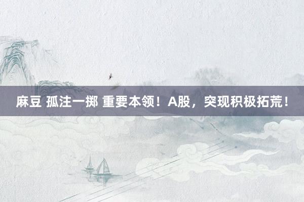 麻豆 孤注一掷 重要本领！A股，突现积极拓荒！