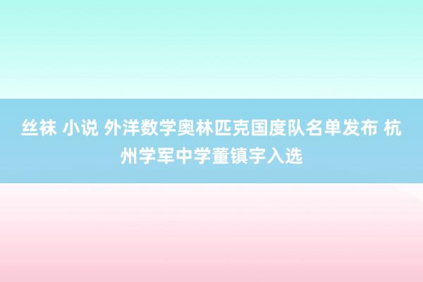 丝袜 小说 外洋数学奥林匹克国度队名单发布 杭州学军中学董镇宇入选